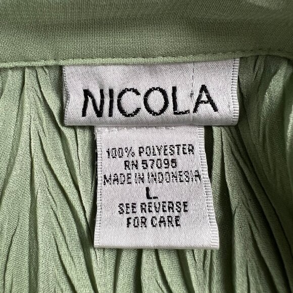 Vintage Pleated Crinkle Texture Oversized Button Up Relaxed Fit Blouse Shirt Top - Picture 5 of 7